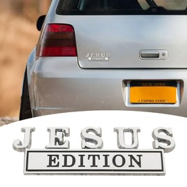 1pc 3D Raised Letter Jesus Edition Emblem Car Decal - Metal Sticker for Vehicles, Trucks, Motorcycles, SUV - Durable Door Tailgate Bumper Badge Auto Decoration (Silver and Black)
