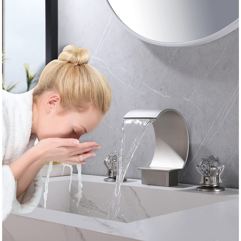 BANGPU Bathroom Sink Faucet 3 Hole Widespread Waterfall Bathroom Faucets