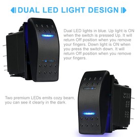 HOKAAER Momentary Rocker Switch Toggle On/Off/On Waterproof 12V/20A 24V/10A 7Pin DPDT Blue LED Light, with Jumper Wires Set for Marine Boat Car Truck Caravan RV SUV ATV UTV