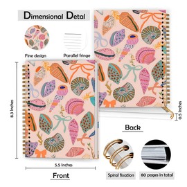 XUNLURY Preppy Pink Beach Seashell Notebook, Coastal Ocean Journal, Beachy Conch Journal, Gifts for Beach Lovers, Marine Biology Aesthetic Hardcover Spiral Notebook, 5.5x8.3 Inch