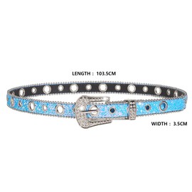 MAIGO Y2k Belt - Blue Pink Black Sparkly Rhinestone Belt Buckles Womens Fashion Y2k Accessories Jeans Dress Western Cowgirl Bling Studded Design Leather Diamond Belt Leather Studded Belt Dress Jeans