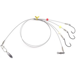 Fishing Hook Rigs with Sinker 49 Strands Steel Leaders-Saltwater Surf Fishing Tackle Kit Heavy Duty Hooks,7 * 7 Strands Steel Wire with Nylon-Coating (16#, 3 Hooks Rig with Sinker)