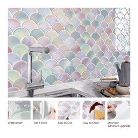 FunStick 15 Pcs Fish Scale Peel and Stick Tile Backsplash for Kitchen Bathroom Pink Wall Tiles 12"x12" Renter Friendly Self Adhesive Back Splashes Stick on Tile Stickers for Shower Tiles Laundry Room