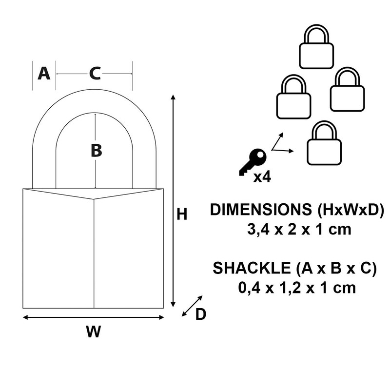 Master Lock 629EURQ Pack of 4 Marine Padlocks with Key,