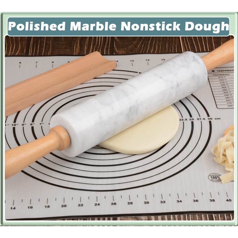 SIPARUI Marble Rolling Pin with Wooden Cradle Thick Handle Set