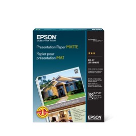 Epson S041062 Matte Presentation Paper, 27 lbs., Matte, 8-1/2 x 11 (Pack of 100 Sheets),White