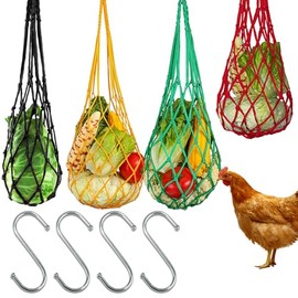 LZPLJLWS Chicken Coop Accessories 4 Pack Hanging Chicken Feeder with Feeder Net 57 cm Heavy Duty Reusable Interactive Toy for Chickens and Poultry