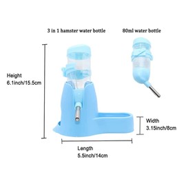 3 in 1 Hamster Water Bottle Food Container Base Hut for Drinking Feeding Rest 80 ml Rats Guinea-Pigs Ferrets Rabbits Small Animals Hanging Water Feeding Bottles by Awtang Blue
