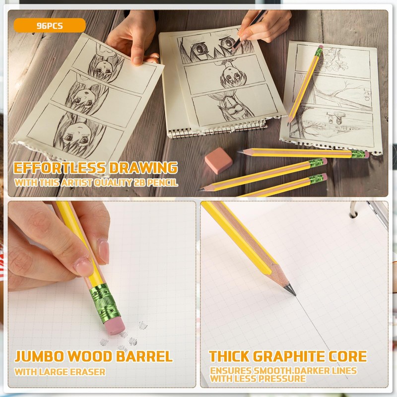 Seajan 96 Pcs Jumbo Pencils, Big, Fat, Thick, Triangular Grip
