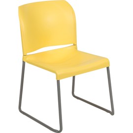 Flash Furniture HERCULES Series 880 lb. Capacity Yellow Full Back Contoured Stack Chair with Gray Powder Coated Sled Base