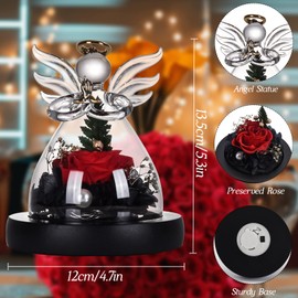 Sequpr Ewige Rose im mit LED Licht, Konservierte Rose Blume in Engelsfigur aus Glas, Ewige Rose Geschenk für Mama Muttertag Frauen Geburtstag Hochzeitstag Weihnachten Valentinstag