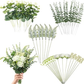 N MAGEAN Eucalyptus Leaves Stems 65 PCS, 6 Kinds Mixed Artificial Greenery Stems for Wedding Decor Vase Floral Arrangement Centerpiece