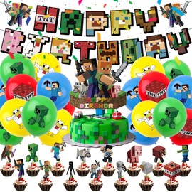Miner Birthday Decoration, Birthday Decoration Boys, Miner Gamer Theme Party Decoration, Video Game Party Accessories, Game Party Accessory Set, Video Game Birthday Decoration (2)