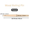 Bakehope French Rolling Pin for Baking Pasta Pizza Bread, Natural