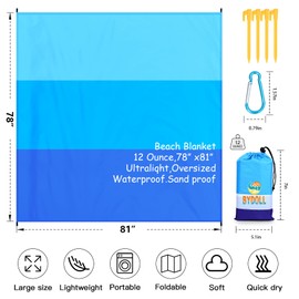 BYDOLL Beach Blanket Waterproof Sandproof Oversized 78''×81''1-5 Adults Lightweight Beach Blanket Large Picnic Mat Beach Blanket for Travel Camping Hiking Picnic