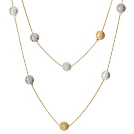 Gold Statement Necklace Two-Strand Long Chains with Gold Silver Grey Sand Glitter Balls Charms