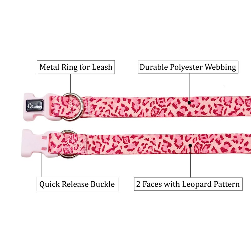 Olahibi Dog Collar Leash Set, Leopard Pattern, Polyester Material, 5ft