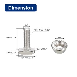 uxcell M6x20mm T Slot Drop-in Bolt and M6 Hexagon Flange Nut Set, 40 Sets Hammer Head T-Bolt T Shape Stud Sliding Screw for 30 Series Aluminum Profile
