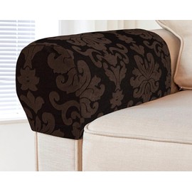 Yogsey 4 Pack Stretch Armrest Covers for Chairs and Sofas - Non Slip Arm Covers for Armchair and Couch (Chocolate)