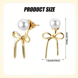 Pearl Earrings with Bow, Dainty Bow Earrings Dangle Bow Earrings Trendy Stud Earrings Pearl Statement Earrings Jewellery Gifts for Women Wedding Birthday, copper, No Gemstone