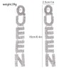 Luxurious Rhinestone QUEEN Dangle Earrings Bling Crystal Long Tassel Letters