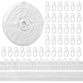 Orchideeknc Curtain Tape Ruffle Tape 30 m x 2.5 cm with 100 Pieces Curtain Hooks, Universal Tape Pleated Tape for Sewing Curtains, White