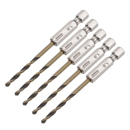 sourcing map High-Speed Steel Spiral Drill Bit 3 mm Diameter 1/4 Inch Hexagonal 80 mm Long Pack of 5