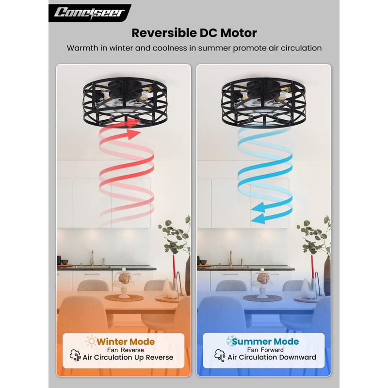 Conciseer 16 Inch Caged Ceiling Fans with Lights and Remote,