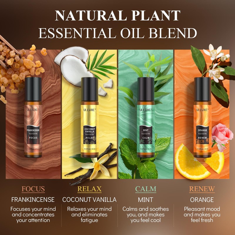 Essential Oils Roll On Set (Pack of 8) 8 Scent,