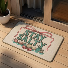 M-Qizi Coastal Beach Door Mat, Retro Preppy Coquette Bow Stay Salty Beach Welcome Doormat for Indoor Outdoor Front Door Entrance Porch Outside, Coastal Beachy Bath Mat, 17x30 Inch
