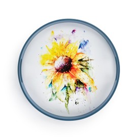 DEMDACO Sunflower by Dean Crouser - 18 Inch Blue/Yellow Wood Composite Round Serving Tray with Cutout Carry Handles