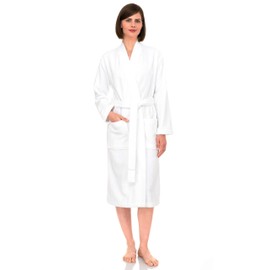 TowelSelections Womens Robe, Kimono Bathrobe for Women, 100% Cotton Knee Length Terry Cloth Robes for Women Medium/Large White