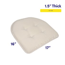 Sweet Home Collection Chair Cushion Memory Foam Pads Tufted Slip Non Skid Rubber Back U-Shaped 17" x 16" Seat Cover, 2 Count (Pack of 1), Pinstripe Taupe