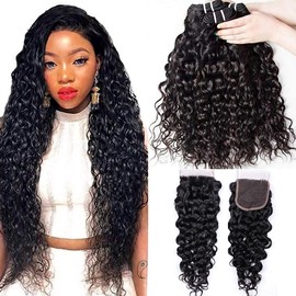 Brazilian Water Wave Bundles Body Wave Bundles Human Hair with Closure Mink Brazilian Hair Bundles Water Wave Weave Weft Remy Human Hair 16 18 20+14