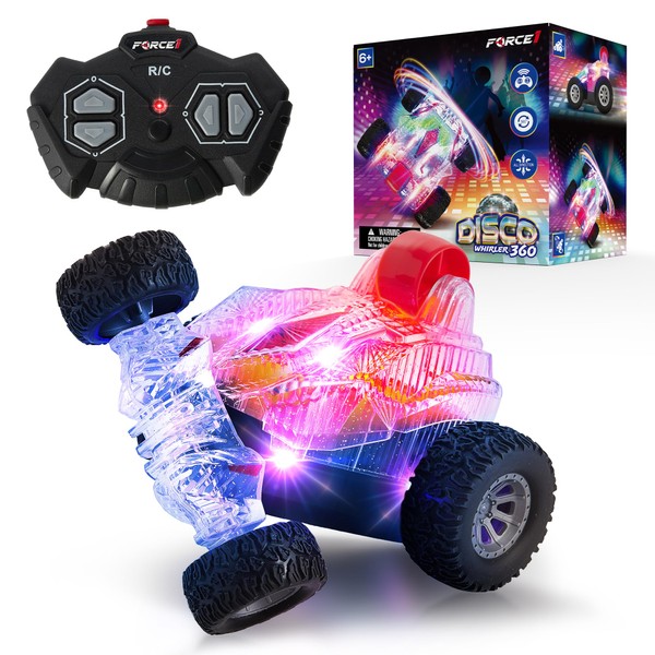 Force1 Disco Whirler 360 Stunt Car Mini RC Cars for Kids - 2.4 GHZ Remote Control Car for Boys Girls 5 Wheels LED Lights 360 Flips Rotating Kid Cars Stunt Toy Car Small Fast RC Car Remote Control Cars