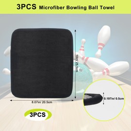 Windspeed - Toalla de bolos de microfibra de 10 x 8 pulgadas, juego de 3 toallas con puntos de agarre EZ, almohadilla antideslizante para limpiar suciedad/aceite y mejorar precisión (negro)