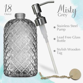 JASAI 18Oz Gray Glass Soap Dispenser with Rust Proof Pump, Refillable Kitchen Soap Dispenser for Dish Soap, Bathroom Soap Dispenser for Dispense Hand soap, Lotion.