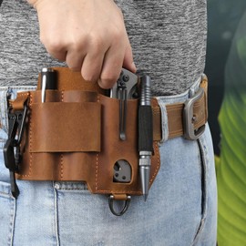 Jack&Chris Genuine Leather Multitool Sheath, Handmade EDC Belt Organizer with Belt Loop for Multi-Tool Flashlight Pen Key Clip, Practical EDC Pouche Great for Work and Daily Use