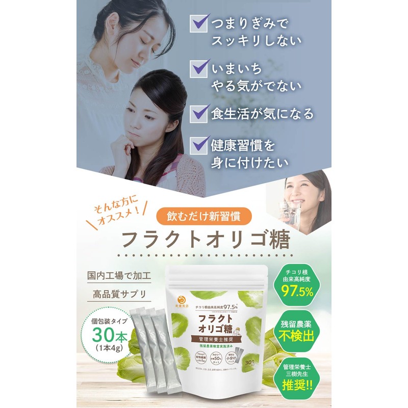 フラクトオリゴ糖 粉末 高純度 約97.5% チコリ 100%使用 [管理栄養士推奨] オリゴ糖 パウダー 個包装