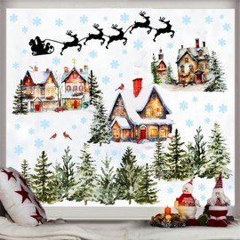 Winter Tree House Wall Stickers Christmas Tree Wall Decals Snowflake Pine Tree Wall Stickers Xmas Holiday Wall Decals Santa Claus Snow Window Stickers Christmas Window Wall Decorations