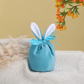 9PCS Easter Gift Bags Bunny Ears Velvet Candy Bags Easter Treat Bags Goodie Bags Rabbit Snack Party Bags (Blue)