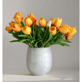 White Pearl Finish Carved Flower Vase for Centerpieces,6" Tall Decorative Resin Vases for Dining Living Room,Bathroom,Bedroom,Kitchen,Coffee Table.Rustic Farmhouse Modern Home Decor Gift