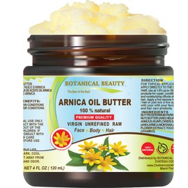Botanical Beauty ARNICA OIL BUTTER Arnica Montana in Shea Butter 100% Natural for FACE, SKIN, BODY, HAIR, NAILS Skin Moisturizer Oil Butter, Skin Nourishing Oil Butter (4 Fl Oz)