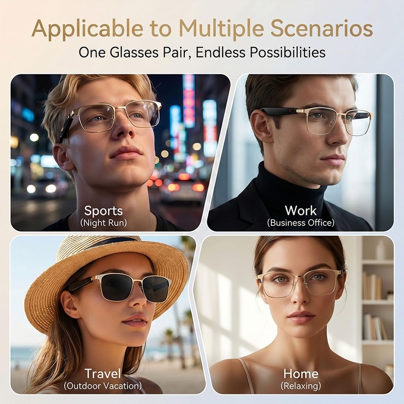 Fecoul Smart AI Glasses with 164 Languages Translator, Photochromic, Gold