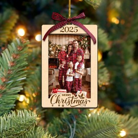Family Picture Frame Christmas Ornaments 2025, Fits 2x3in Photo Displays Xmas Wooden Photo Frame, Christmas Tree Ornament Decorations, Family Member Gifts, Gift for Mom Dad, Kids, Friends