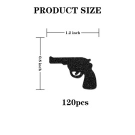 Gun Confetti Black Glitter, Pistol, Baby Shower Paper Scatter, Gun Happy Birthday Table Decorations 120pcs
