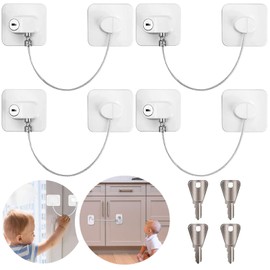 Pack of 4 Fridge Lock, Child Lock for Cupboards and Drawers, Fridge, Window Secures Children, No Drilling Required, for Fridge, Door Cupboards, Windows, White