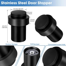 Chumia Stainless Steel Floor Door Stopper Set – Heavy Duty Cylindrical Rubber Bumper Door Stops Wall & Floor Mounted (Black, 10 Pack)