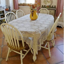 USTIDE Shabby Handmade Crochet Tablecloth Rectangle Romantic Table Cover White Lace Design Table Overlays Rectangular 51inchesx70inches