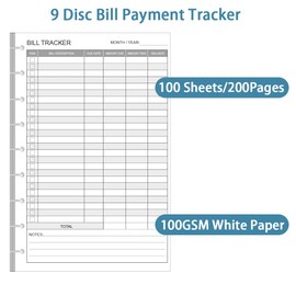 Bill Payment Tracker Refills - 100 Sheets/200 Pages, Bill Pay Checklist Refills for Happy Planner Inserts, 9 Disc Pre-Punched Happy Planner Inserts, 9-Disc Discbound, 100gsm, White Paper, 7" x 9.25"